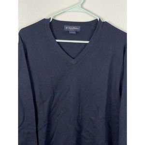 Brooks Brothers Sweater Adult Medium Navy V Neck Merino Wool Blend Knit Men M